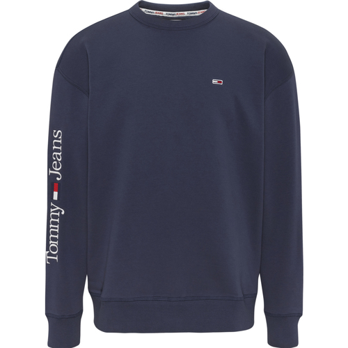 tekstylia Męskie Bluzy Tommy Jeans Reg Linear Placement Crew Sweater Niebieski