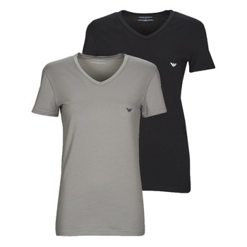 tekstylia Męskie T-shirty z krótkim rękawem Emporio Armani V NECK T-SHIRT SLIM FIT PACK X2 Czarny / Szary