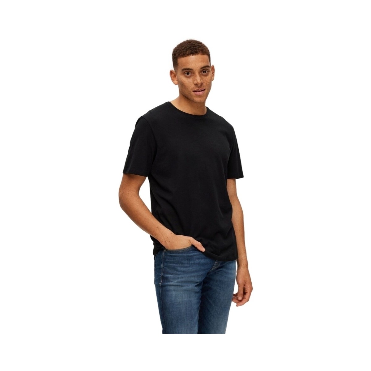 tekstylia Męskie T-shirty i Koszulki polo Selected Noos Pan Linen T-Shirt - Black Czarny