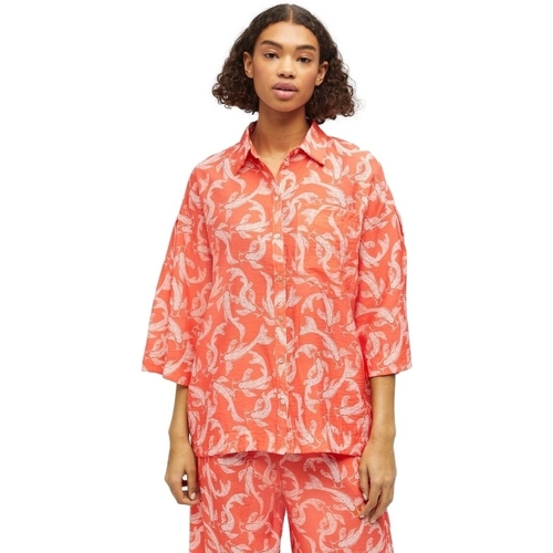 tekstylia Damskie Topy / Bluzki Object Shirt Rio 3/4 - Hot Coral Pomarańczowy