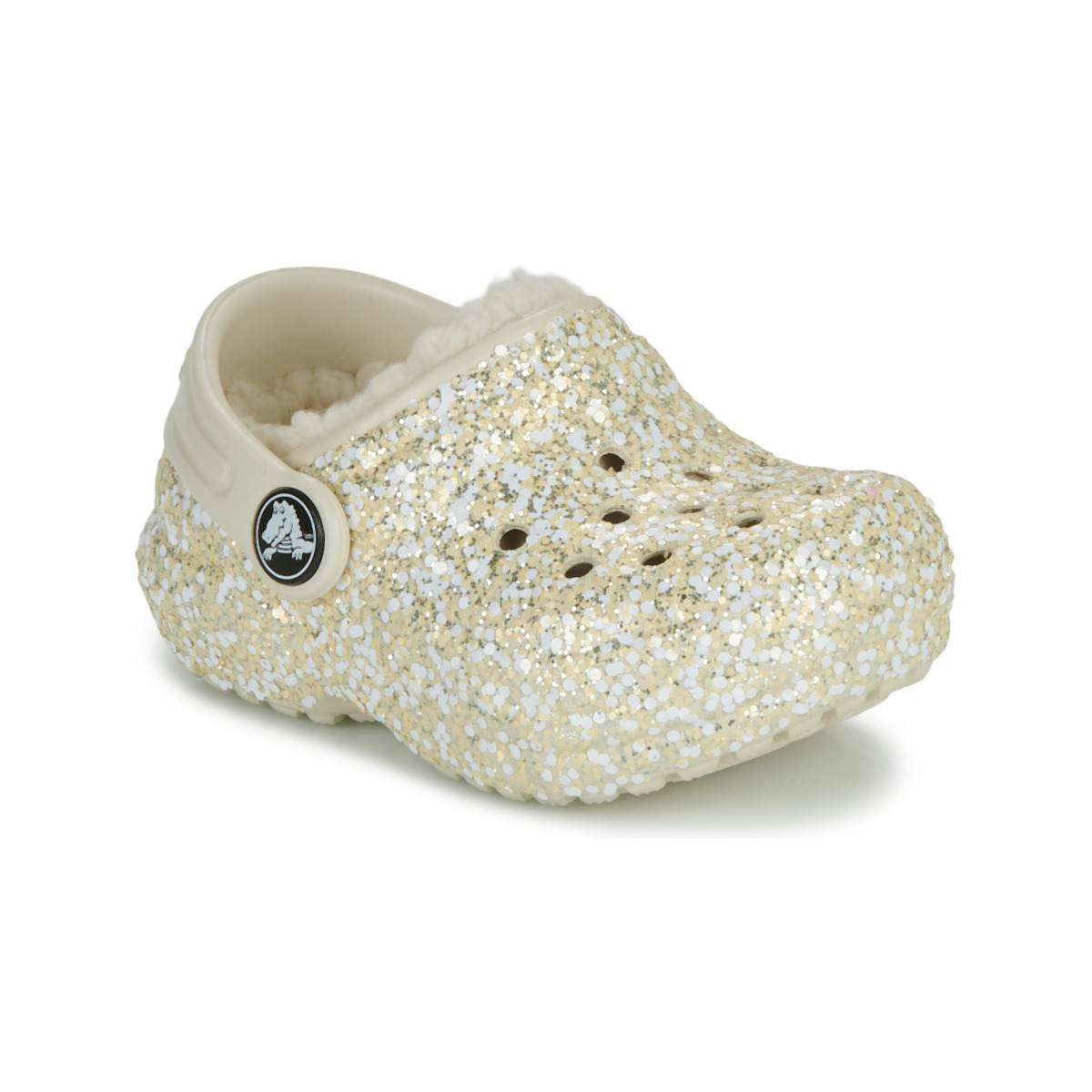 Buty Dziewczynka Chodaki Crocs Classic Lined Glitter Clog T Beżowy / Złoty