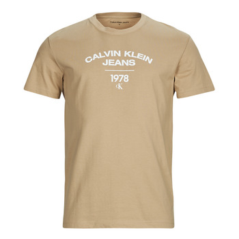tekstylia Męskie T-shirty z krótkim rękawem Calvin Klein Jeans VARSITY CURVE LOGO T-SHIRT Beżowy