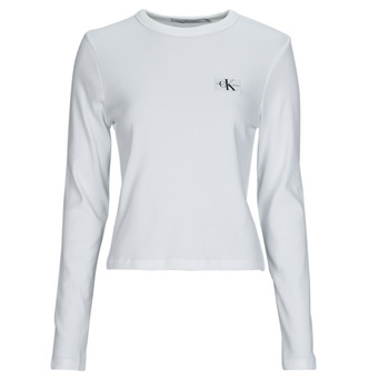 tekstylia Damskie T-shirty z długim rękawem Calvin Klein Jeans WOVEN LABEL RIB LONG SLEEVE Biały