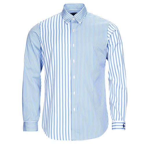 tekstylia Męskie Koszule z długim rękawem Polo Ralph Lauren CHEMISE AJUSTEE EN POPLINE DE COTON COL BOUTONNE Niebieski / Biały