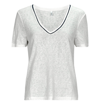 tekstylia Damskie T-shirty z krótkim rękawem Only ONLDORIT S/S V-NECK SHINE TOP JRS Biały
