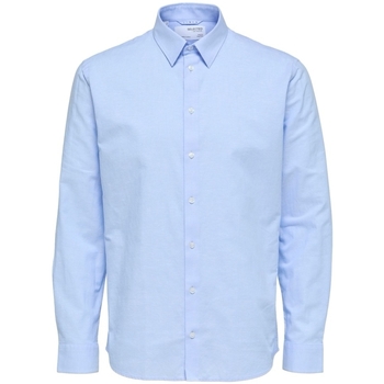 tekstylia Męskie Koszule z długim rękawem Selected Regnew-Linen - Cashmere Blue Niebieski