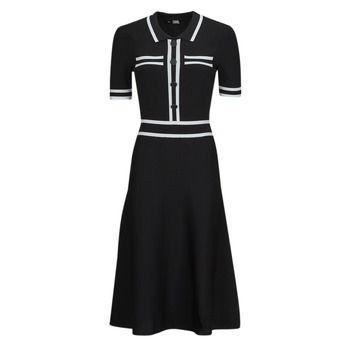 tekstylia Damskie Sukienki długie Karl Lagerfeld S SLV KNIT DRESS Czarny / Biały