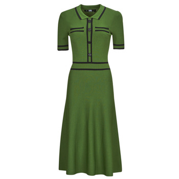 tekstylia Damskie Sukienki długie Karl Lagerfeld S SLV KNIT DRESS Zielony / Czarny