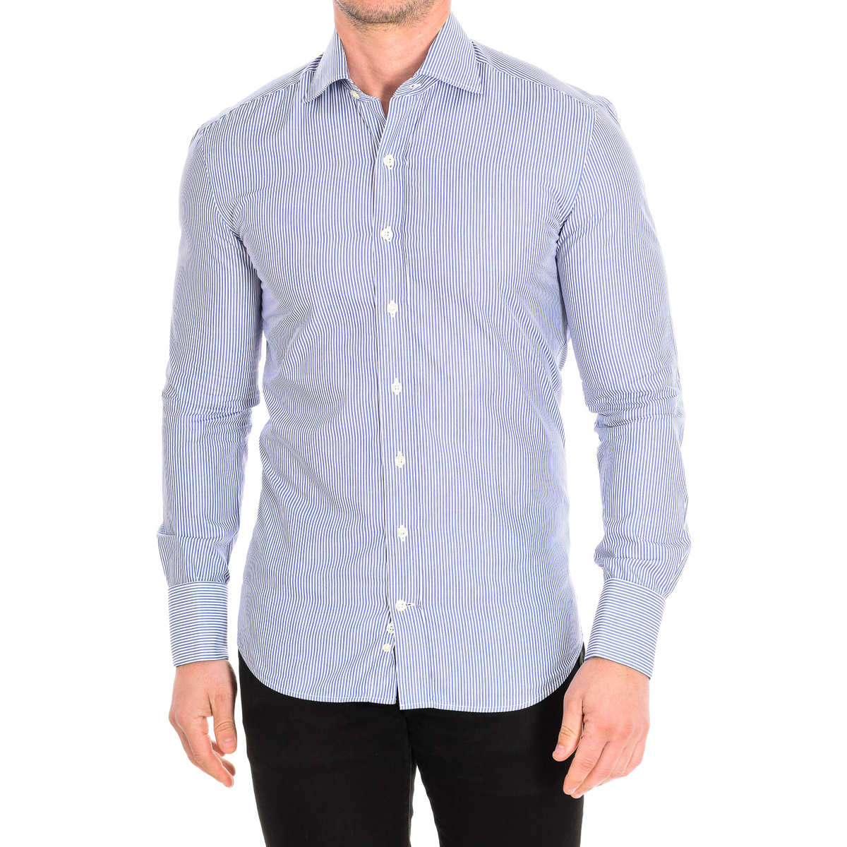 tekstylia Męskie Koszule z długim rękawem CafÃ© Coton BIGARADE05-SLIM-55DC Niebieski