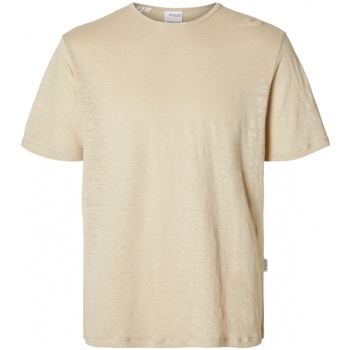 tekstylia Męskie T-shirty i Koszulki polo Selected T-Shirt Bet Linen - Oatmeal Beżowy