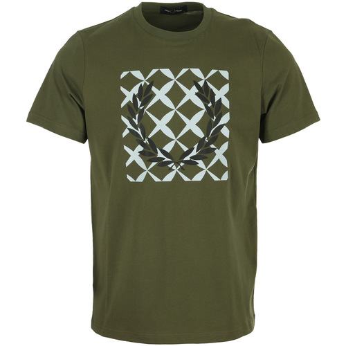 tekstylia Męskie T-shirty z krótkim rękawem Fred Perry Cross Stitch Printed T-Shirt Zielony