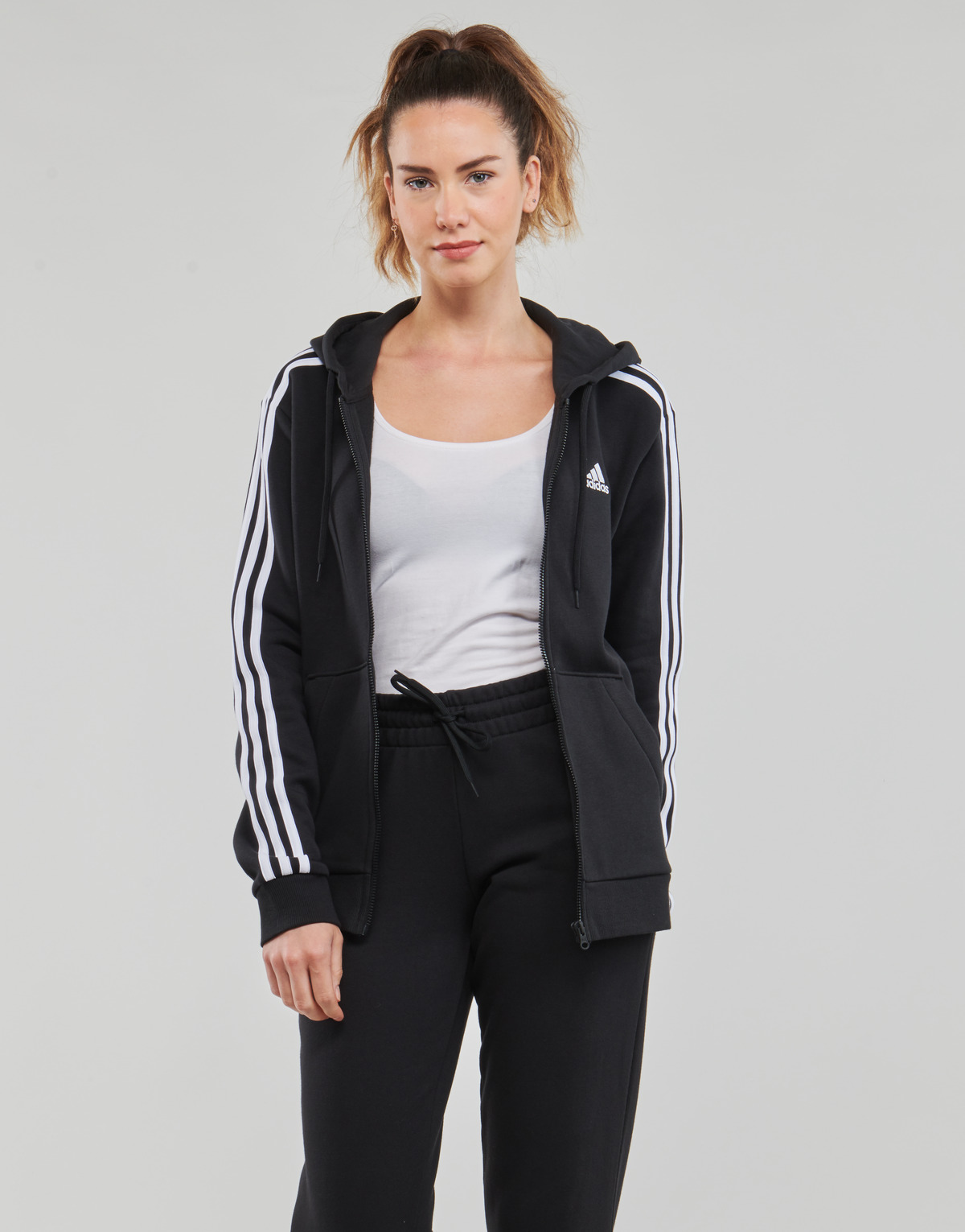 tekstylia Damskie Bluzy dresowe Adidas Sportswear 3S FL FZ HD Czarny / Biały