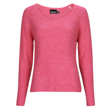 tekstylia Damskie Swetry Pieces PCELLEN LS V-NECK KNIT NOOS BC Różowy