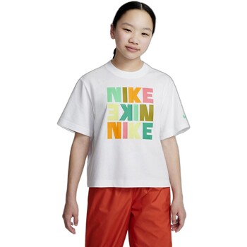 tekstylia Dziewczynka T-shirty z krótkim rękawem Nike CAMISETA NIA  BOXY PRINT DZ3579 Biały