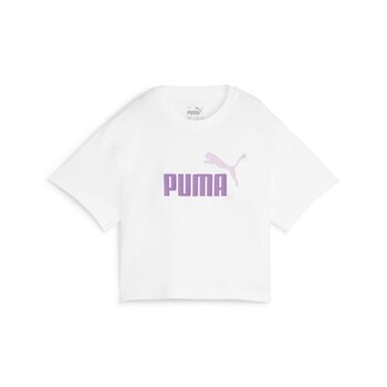 tekstylia Dziewczynka T-shirty z krótkim rękawem Puma GRILS LOGO CROPPED TEE Biały