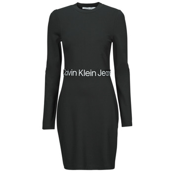 tekstylia Damskie Sukienki krótkie Calvin Klein Jeans LOGO ELASTIC MILANO LS DRESS Czarny