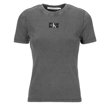 tekstylia Damskie T-shirty z krótkim rękawem Calvin Klein Jeans LABEL WASHED RIB SLIM TEE Szary