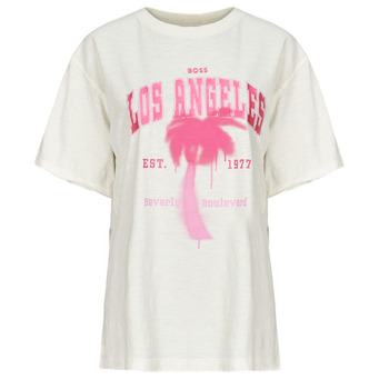 tekstylia Damskie T-shirty z krótkim rękawem BOSS C_Eband Biały / Różowy