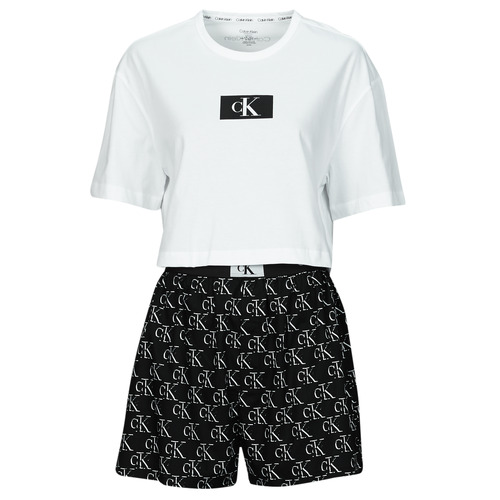 tekstylia Damskie Piżama / koszula nocna Calvin Klein Jeans S/S SHORT SET Czarny / Biały