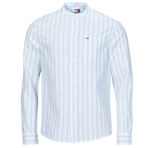 tekstylia Męskie Koszule z długim rękawem Tommy Jeans TJM MAO STRIPE LINEN BLEND SHIRT Biały / Niebieski