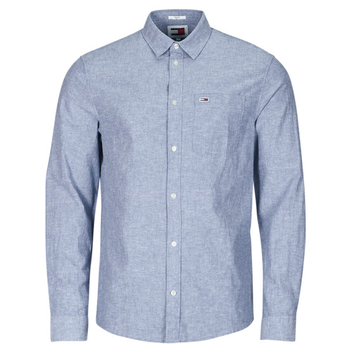 tekstylia Męskie Koszule z długim rękawem Tommy Jeans TJM REG LINEN BLEND SHIRT Niebieski