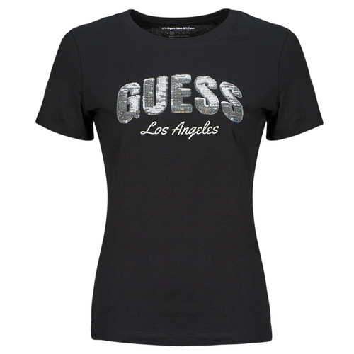 tekstylia Damskie T-shirty z krótkim rękawem Guess SEQUINS LOGO TEE Czarny