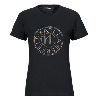 tekstylia Damskie T-shirty z krótkim rękawem Karl Lagerfeld rhinestone logo t-shirt Czarny