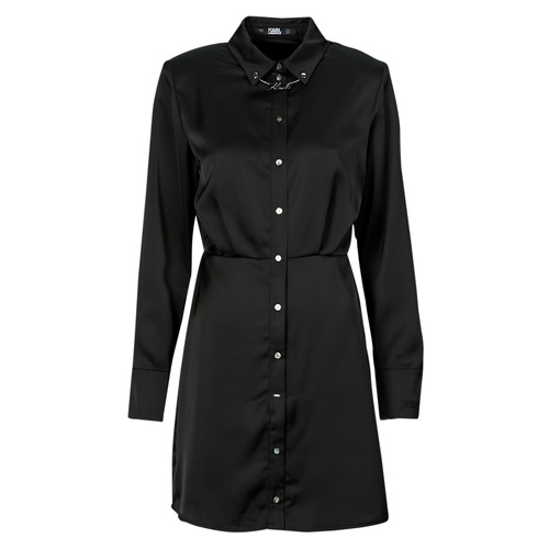 tekstylia Damskie Sukienki krótkie Karl Lagerfeld karl charm satin shirt dress Czarny / Biały