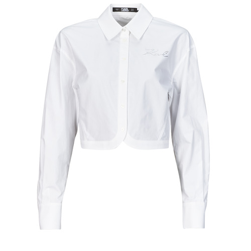 tekstylia Damskie Koszule Karl Lagerfeld crop poplin shirt Biały
