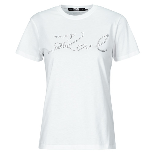 tekstylia Damskie T-shirty z krótkim rękawem Karl Lagerfeld rhinestone logo t-shirt Biały