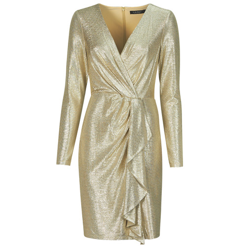 tekstylia Damskie Sukienki krótkie Lauren Ralph Lauren CINLAIT-LONG SLEEVE-COCKTAIL DRESS Złoty