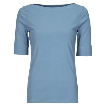 tekstylia Damskie T-shirty z krótkim rękawem Lauren Ralph Lauren JUDY-ELBOW SLEEVE-KNIT Niebieski