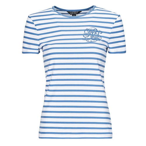 tekstylia Damskie T-shirty z krótkim rękawem Lauren Ralph Lauren ALLI-SHORT SLEEVE-T-SHIRT Biały / Niebieski