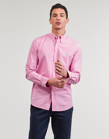 tekstylia Męskie Koszule z długim rękawem Polo Ralph Lauren CHEMISE AJUSTEE SLIM FIT EN POPELINE RAYE Różowy / Biały / Różowy