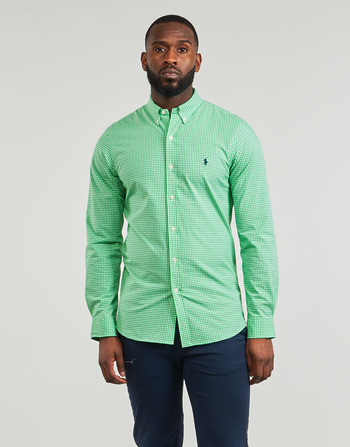 tekstylia Męskie Koszule z długim rękawem Polo Ralph Lauren CHEMISE AJUSTEE SLIM FIT EN POPELINE RAYE Zielony / Biały / Summer / Emerald
