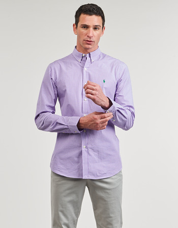 tekstylia Męskie Koszule z długim rękawem Polo Ralph Lauren CHEMISE AJUSTEE SLIM FIT EN POPELINE RAYE Fioletowy / Biały / Lavender / Biały