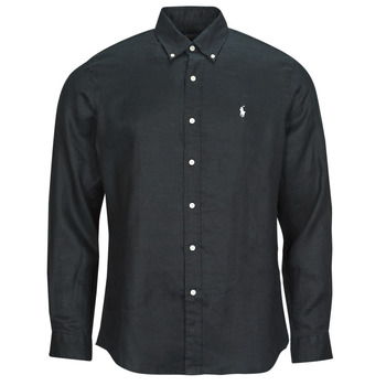 tekstylia Męskie Koszule z długim rękawem Polo Ralph Lauren CHEMISE COUPE DROITE EN LIN Czarny / Czarny