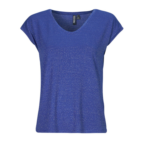tekstylia Damskie T-shirty z krótkim rękawem Pieces PCBILLO TEE LUREX STRIPES Niebieski