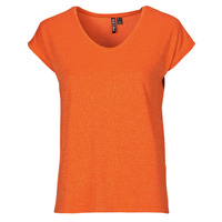 tekstylia Damskie T-shirty z krótkim rękawem Pieces PCBILLO TEE LUREX STRIPES Pomarańczowy