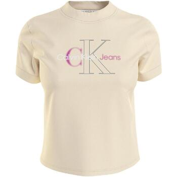 tekstylia Damskie T-shirty z krótkim rękawem Calvin Klein Jeans  Beżowy