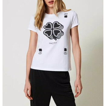 tekstylia Damskie T-shirty i Koszulki polo Twin Set T-SHIRT CON STAMPA QUADRIFOGLIO Art. 241TP2702 