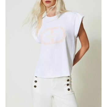 tekstylia Damskie T-shirty i Koszulki polo Twin Set T-SHIRT CON OVAL T E MANICHE AD ALETTA Art. 241TP2213 