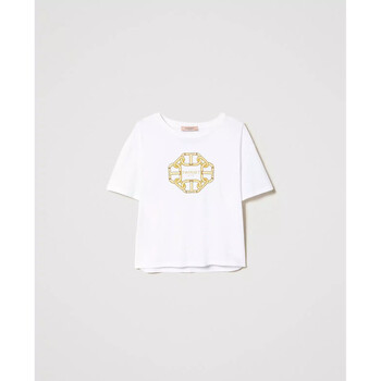 tekstylia Damskie T-shirty i Koszulki polo Twin Set T-SHIRT CON STAMPA CATENE E OVAL T Art. 241TP221A 