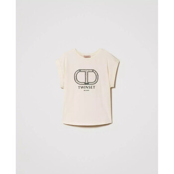 tekstylia Damskie T-shirty i Koszulki polo Twin Set T-SHIRT CON RICAMO OVAL T Art. 232TP219A 