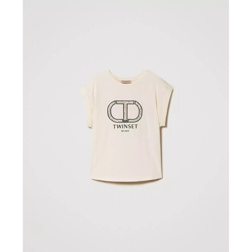 tekstylia Damskie T-shirty i Koszulki polo Twin Set T-SHIRT CON RICAMO OVAL T Art. 232TP219A 