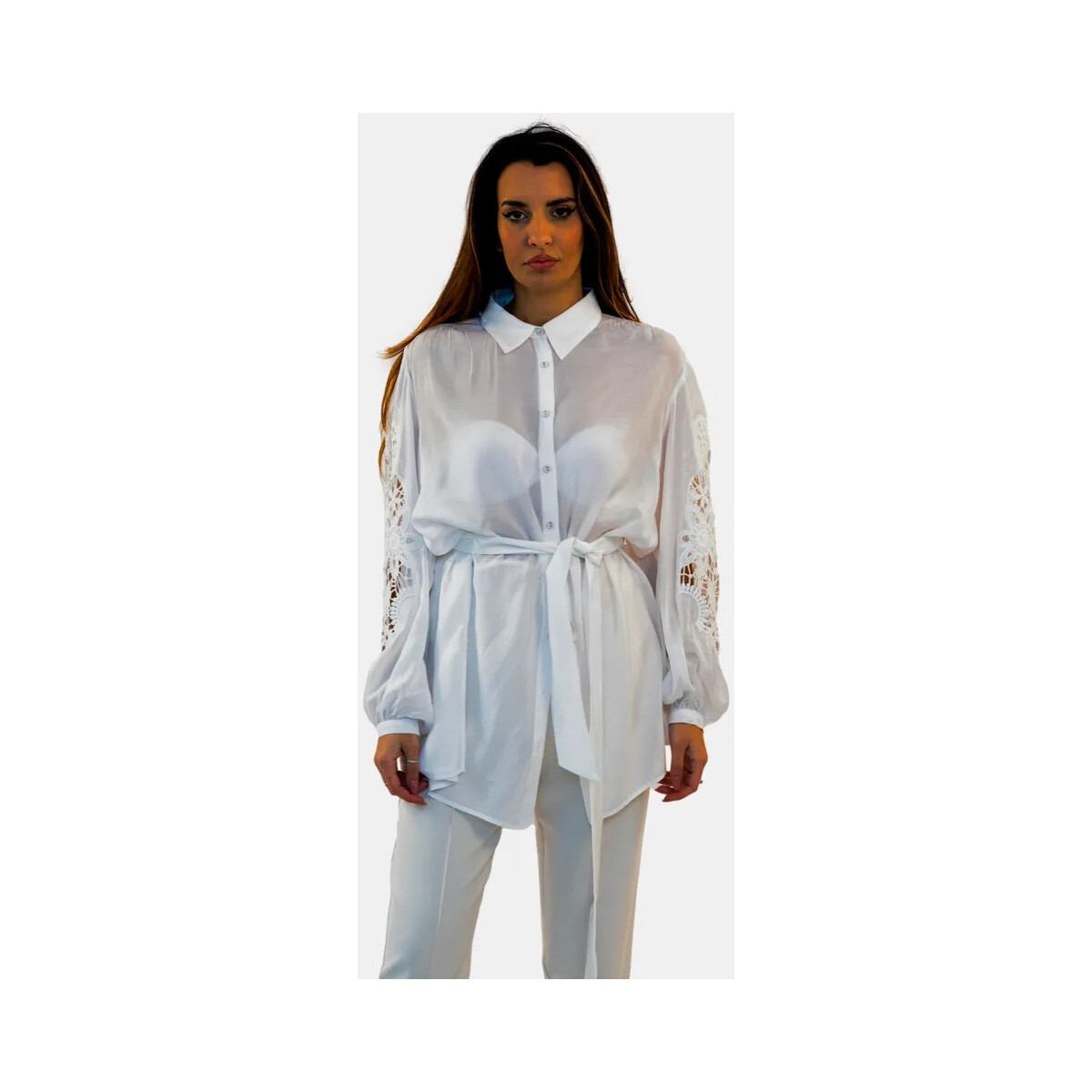 tekstylia Damskie Koszule Fracomina FR24ST6024W69401 Biały