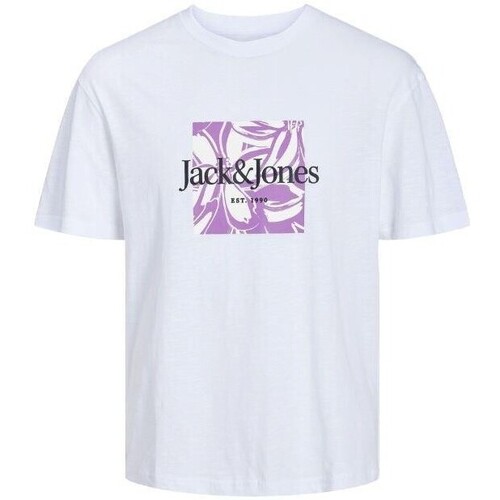 tekstylia Męskie T-shirty z krótkim rękawem Jack & Jones 12250436 JORLAFAYETTE Biały