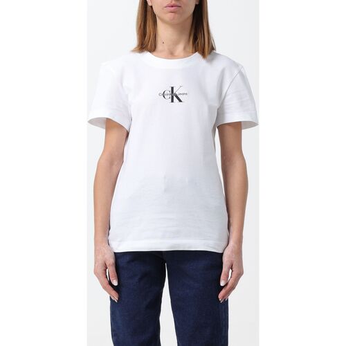tekstylia Damskie T-shirty i Koszulki polo Calvin Klein Jeans J20J222564 YAF Biały