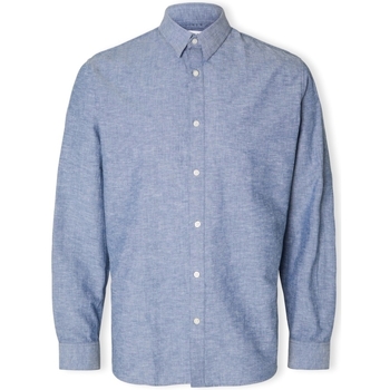 tekstylia Męskie Koszule z długim rękawem Selected Noos Slimnew-linen Shirt L/S - Medium Blue Denim Niebieski