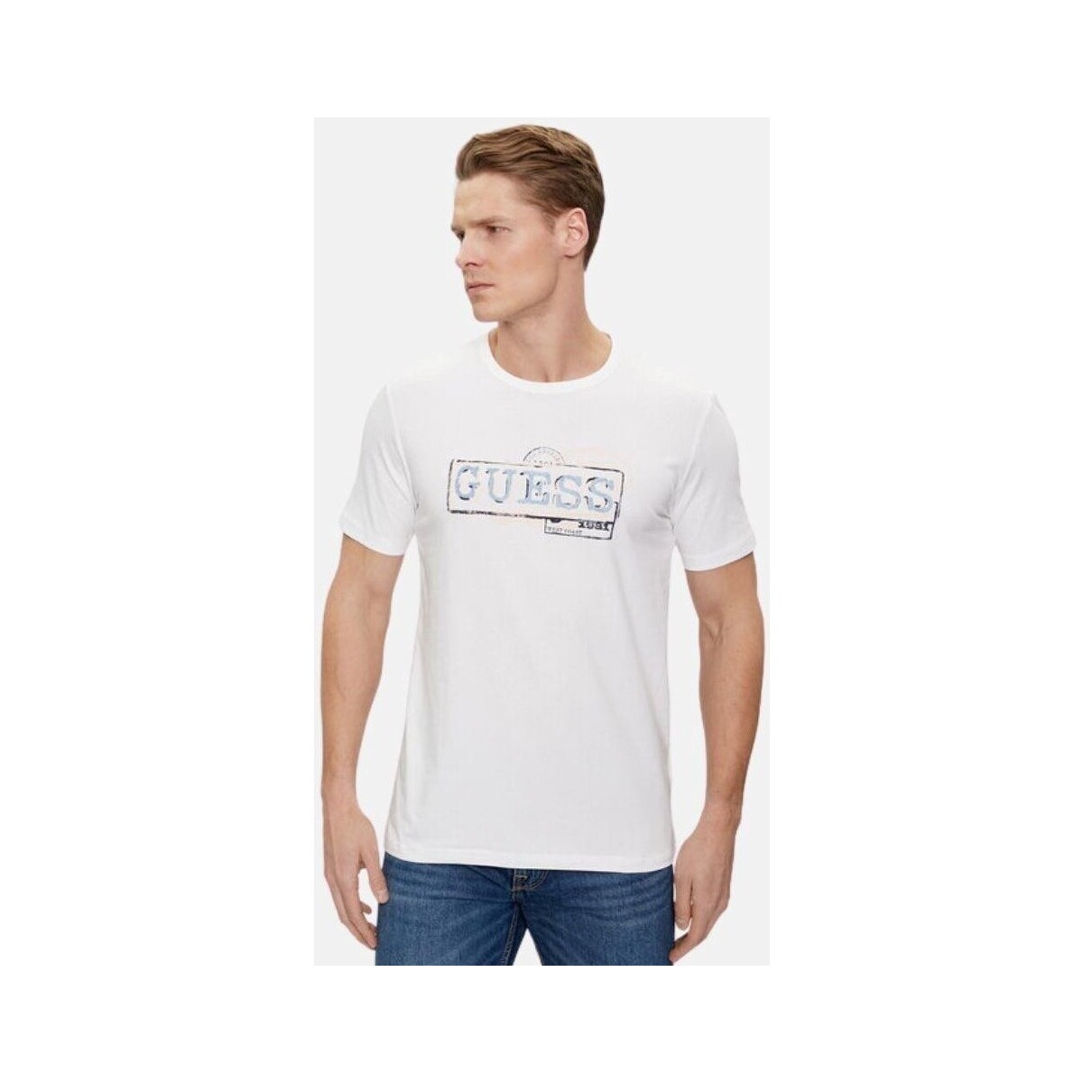 tekstylia Męskie T-shirty z krótkim rękawem Guess M4GI26 J1314 Biały